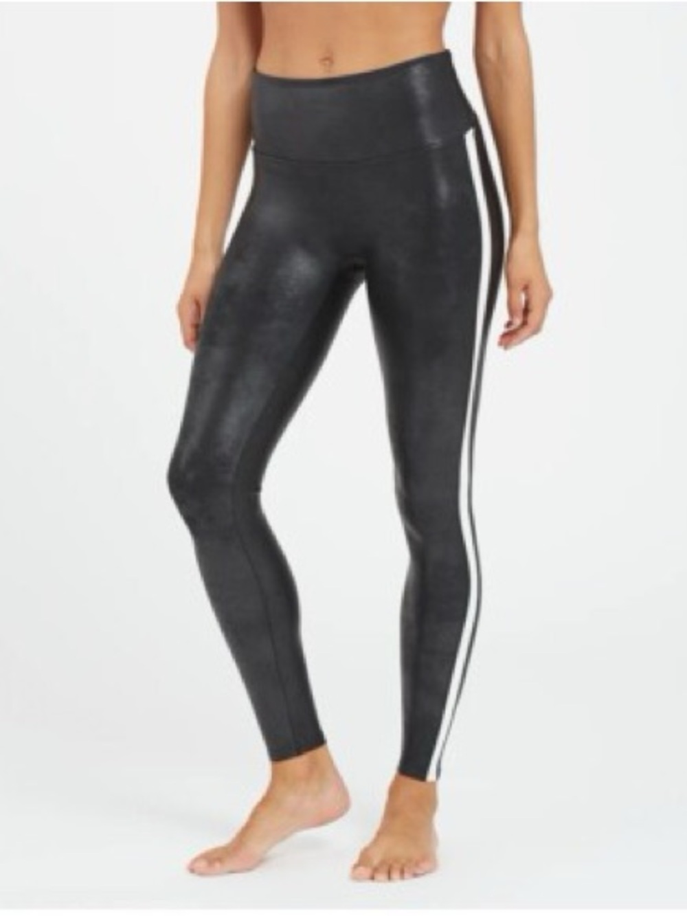 SPANX Faux Leather Side Stripe Leggings Black White Medium